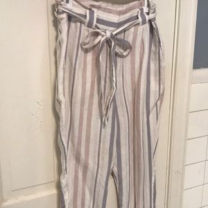 white striped linen express pants